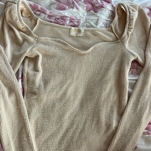 Nation LTD Cream Ribbed Long Sleeve Top